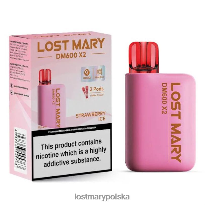 LOST MARY Online - jednorazowy waporyzator Lost Mary DM600 x2 lód truskawkowy L4FV205