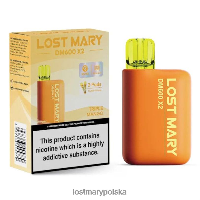 LOST MARY Vape Cena - jednorazowy waporyzator Lost Mary DM600 x2 potrójne mango L4FV199