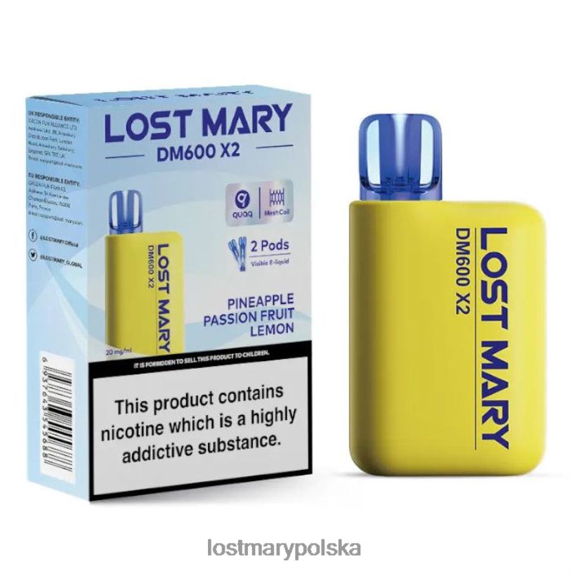 LOST MARY Vape - jednorazowy waporyzator Lost Mary DM600 x2 ananas, marakuja, cytryna L4FV197